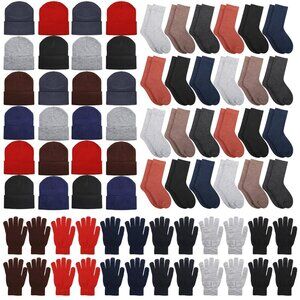 Winter Beanie Gloves Socks Set Bulk Unisex Thermal Knitted Accessories Pack